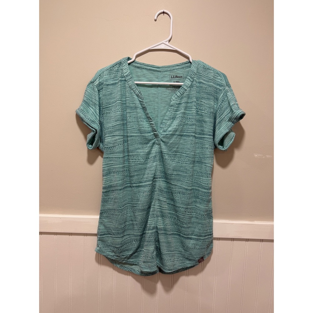 L.L. Bean Short Sleeve V-Neck T-Shirt Cuffed Sleeves Teal Women Size Small